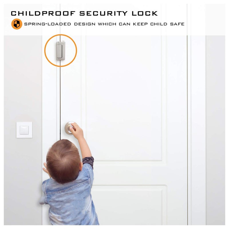 HardwareX Supply Door Reinforcement Lock, Privacy Door Latch Harden Construction 3"" Stop Childproof, Satin Nickel (2 Pack) - Image 4